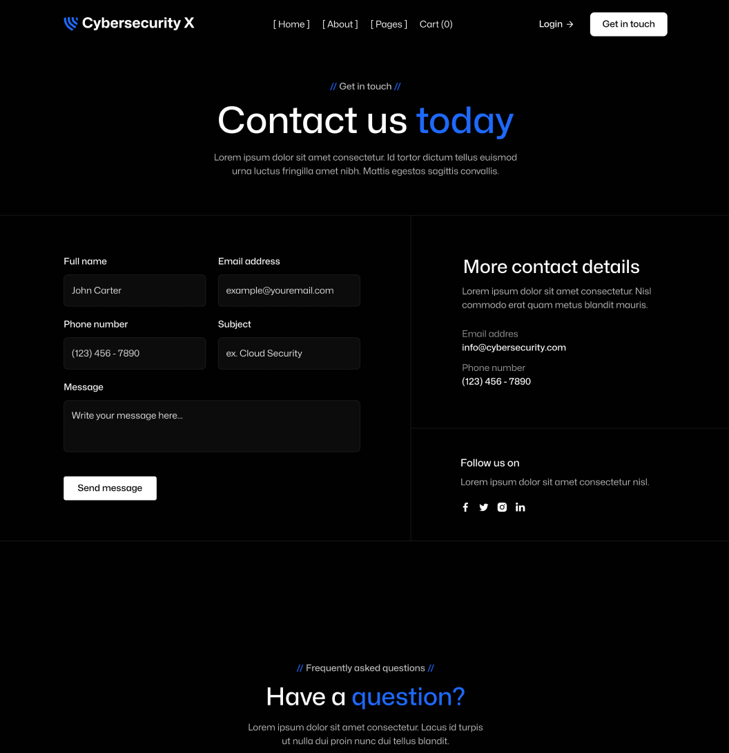SCGSec X - Contact V1 Page - Cyber Security SCGSec Security Platform